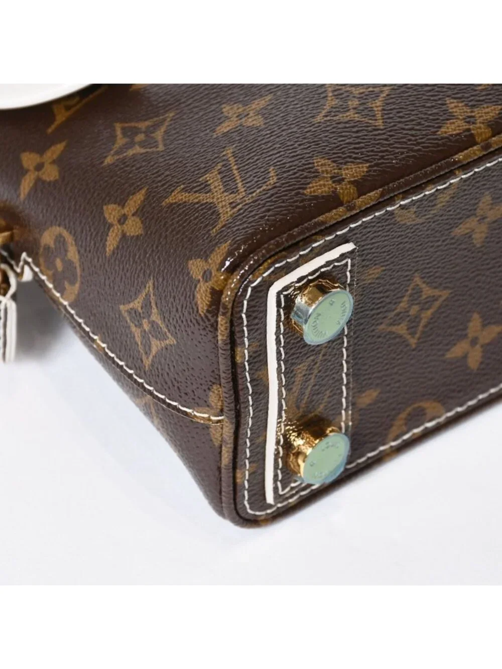 Louis Vuitton Shiny Monogram Lockit BB Handbag Brown Leather Gold
